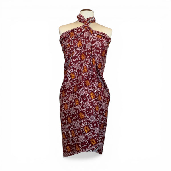 Sarong / pareo - Cotton Beachwear wrap skirt / baby carrier wrap - Burgundy Orange Bogolan Icons
