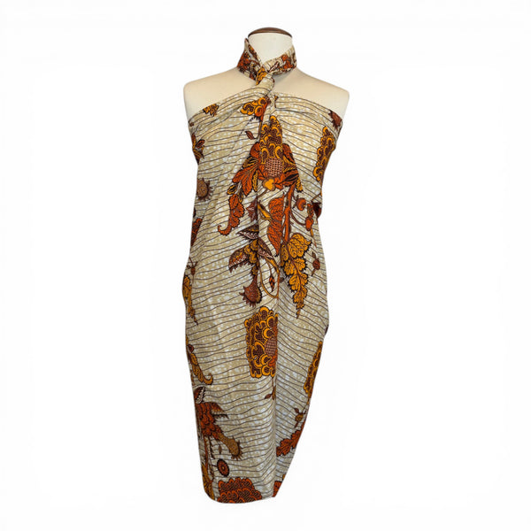Sarong / pareo - Cotton Beachwear wrap skirt / baby carrier wrap - Beige / yellow flower