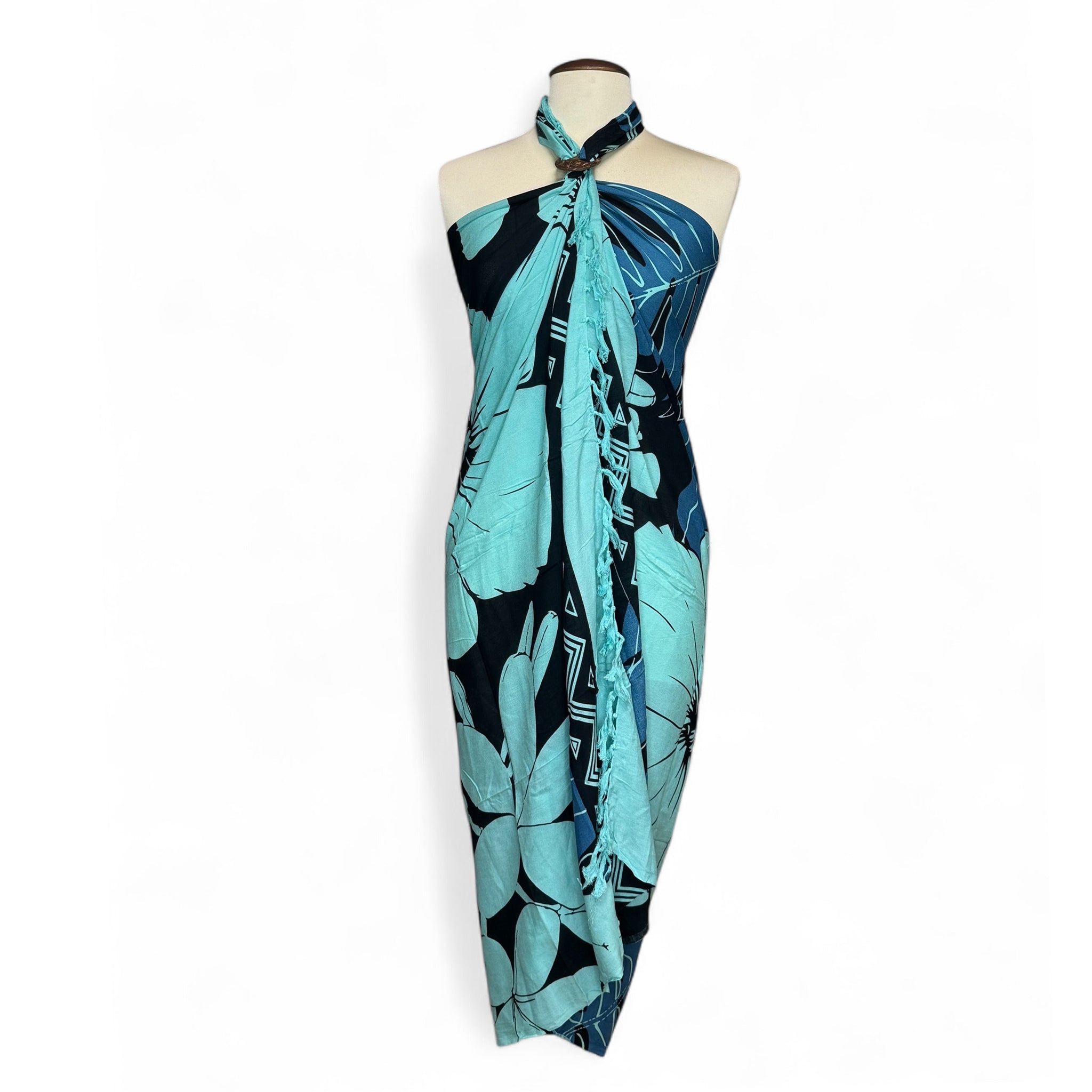 Sarong / pareo - Beachwear wrap skirt - Turquoise big flower