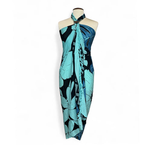 Sarong / pareo - Beachwear wrap skirt - Turquoise big flower