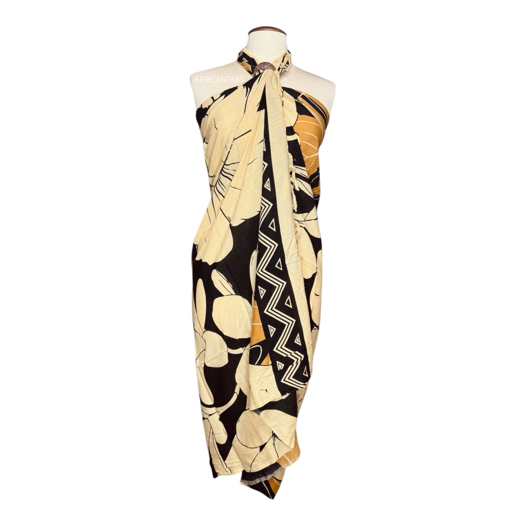 Sarong / pareo - Beachwear wrap skirt - Beige / black flower AfricanFabs Sarong / pareo - Beachwear wrap skirt - Beige / black flower AfricanFabs