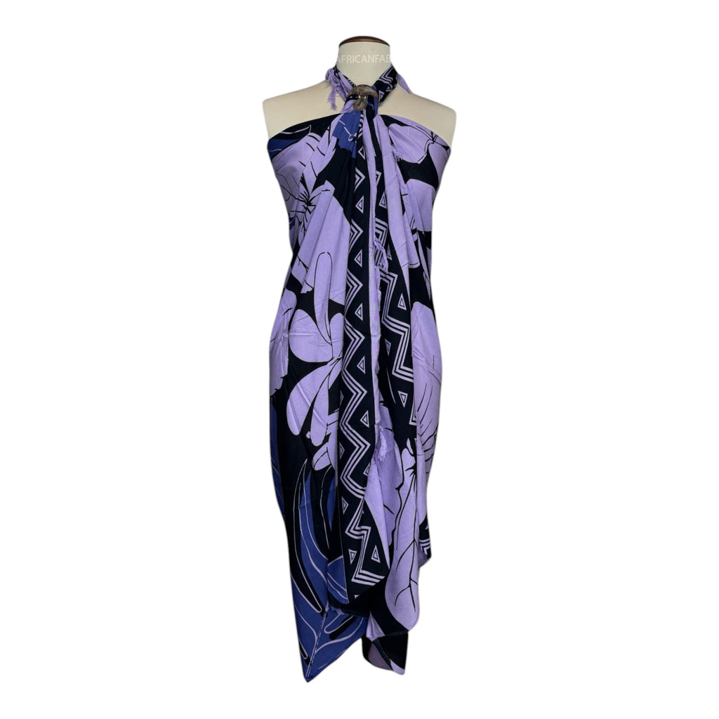 Sarong / Pareo - Beachwear Wrap Skirt - Purple / Black Flower Sarong / Pareo - Beachwear Wrap Skirt - Purple / Black Flower