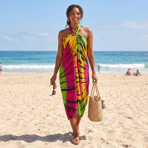 Sarong / pareo - Beachwear wrap skirt - Tie dye Multicolor