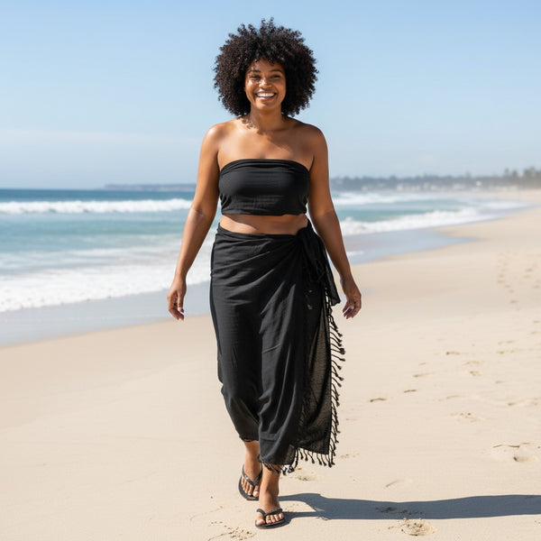 Sarong / pareo - Beachwear wrap skirt - Black