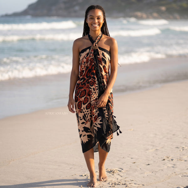 Sarong / pareo - Beachwear wrap skirt - Leopard black