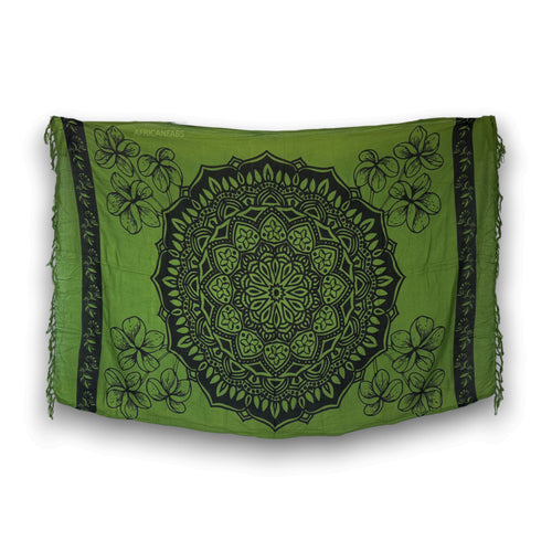Sarong / pareo - Beachwear wrap skirt - Green / black Mandala