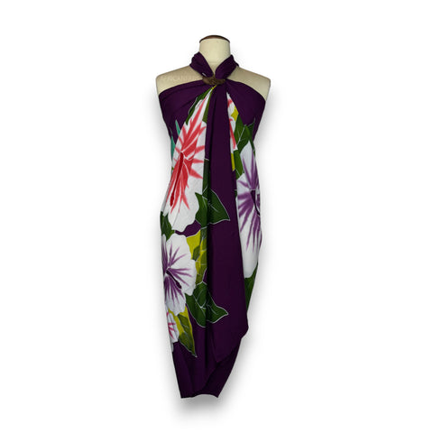 Handpainted Sarong / pareo - Beachwear wrap skirt - Purple
