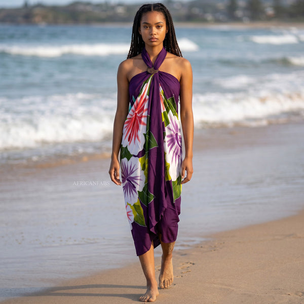 Handpainted Sarong / pareo - Beachwear wrap skirt - Purple