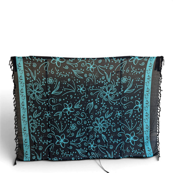 Sarong / pareo - Beachwear wrap skirt - Black Turquoise Island Floral Night