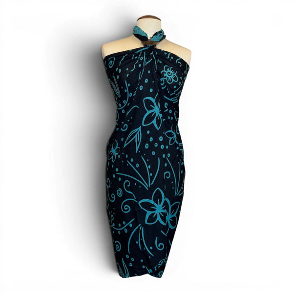 Sarong / pareo - Beachwear wrap skirt - Black Turquoise Island Floral Night