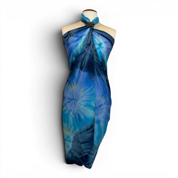 Sarong / pareo - Beachwear wrap skirt - Blue Navy Tie Dye Ocean