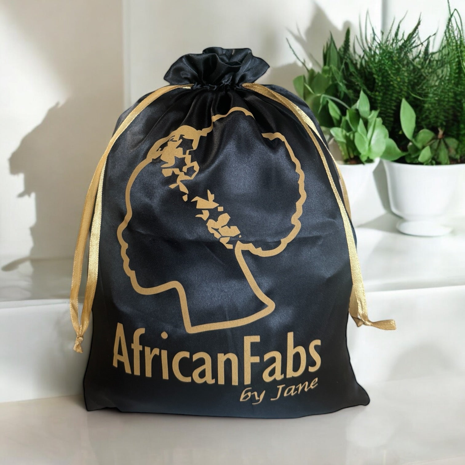 AfricanFabs Large Luxury Satin bag - Gift bag / Travel pouch - Black