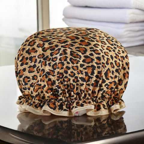 LARGE Shower cap for full hair / curls - Leopard / Panther