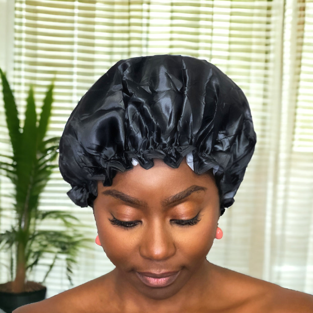 LARGE Shower Cap For Full Hair Curls Black AfricanFabs LARGE Shower Cap For Full Hair Curls Black AfricanFabs
