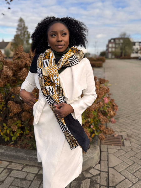 African print Winter scarf Unisex - Slim model - Sand Bogolan Mosaic
