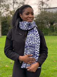 African print Winter scarf Unisex - Slim model - Blue Ndop