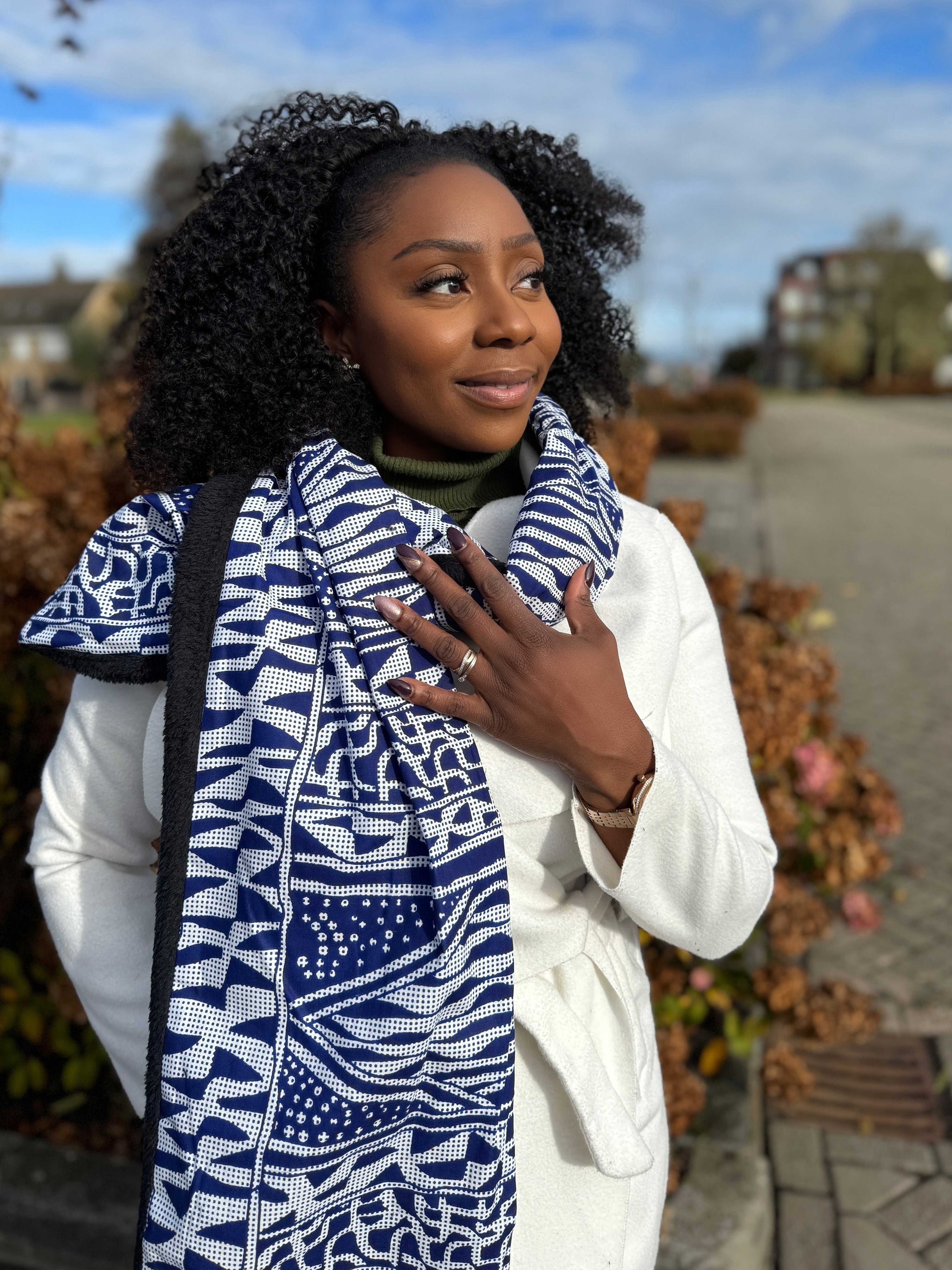African print Winter scarf Unisex - Slim model - Blue Ndop
