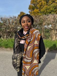 African print Winter scarf Unisex - Slim model - Blue Ndop