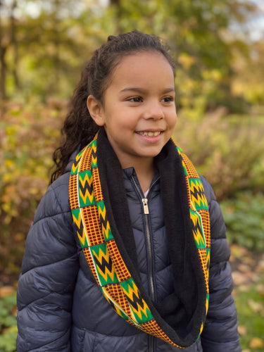 African print Turtleneck Winter scarf for Kids Unisex - Green Kente Print Zigzag