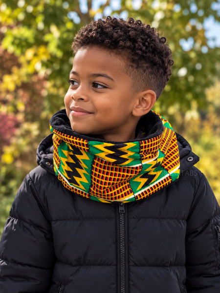 African print Turtleneck Winter scarf for Kids Unisex - Green Kente Print Zigzag