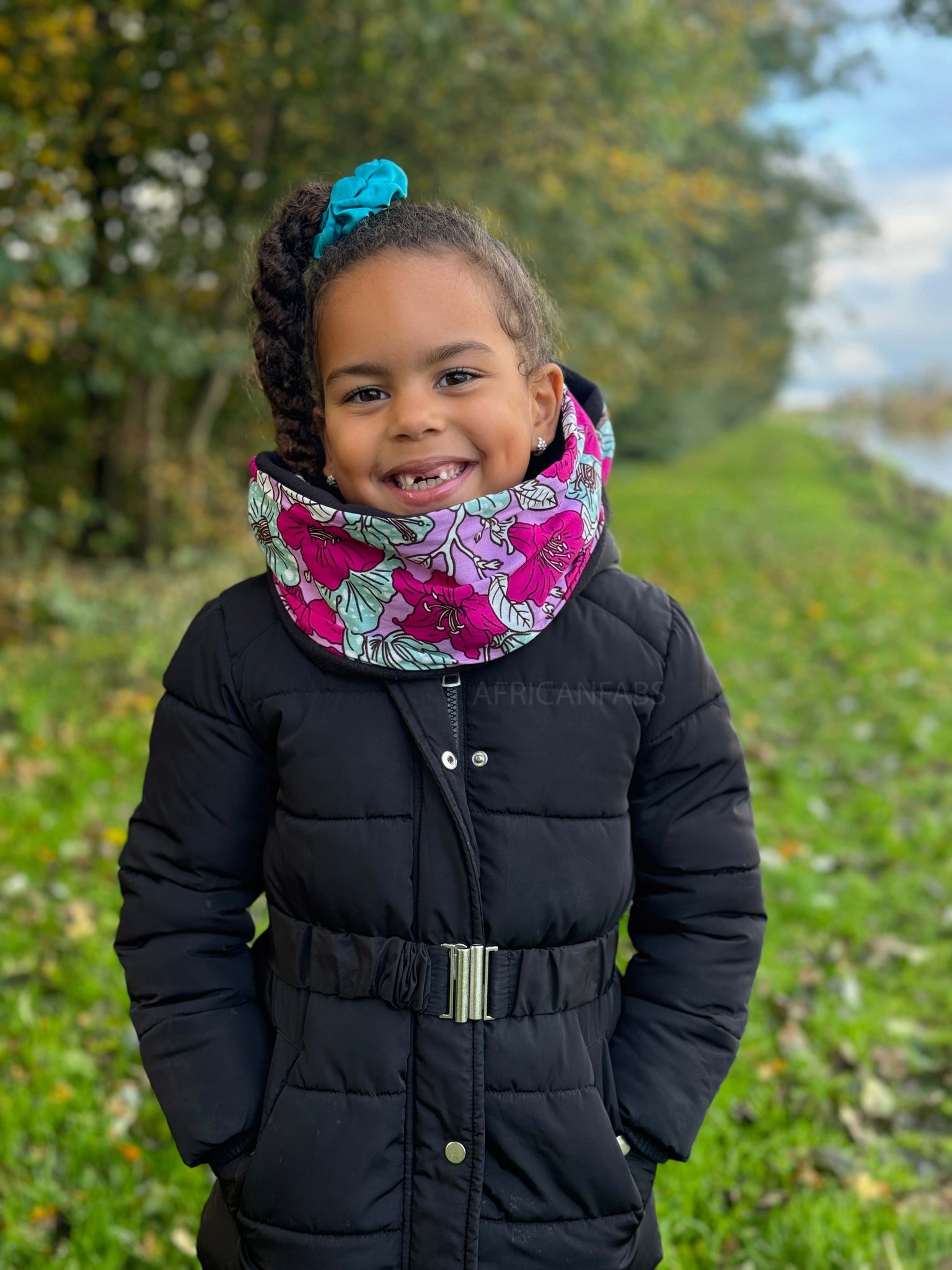 African print Turtleneck Winter scarf for Kids Unisex - Multicolor Flowers