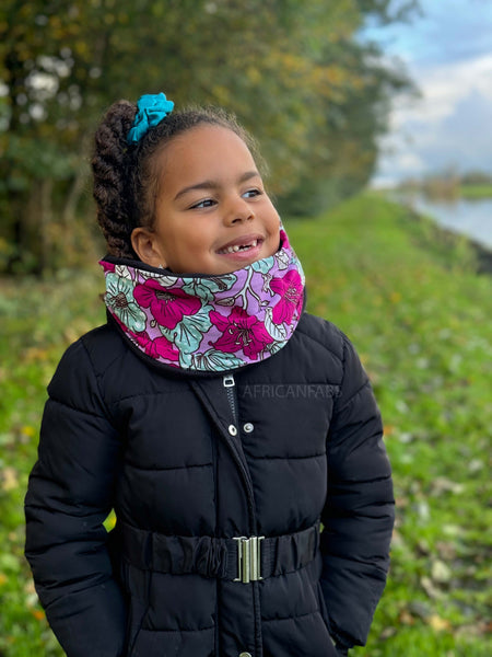 African print Turtleneck Winter scarf for Kids Unisex - Multicolor Flowers