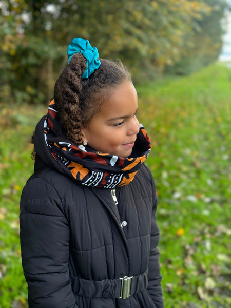 African print Turtleneck Winter scarf for Kids Unisex - Brown Bogolan