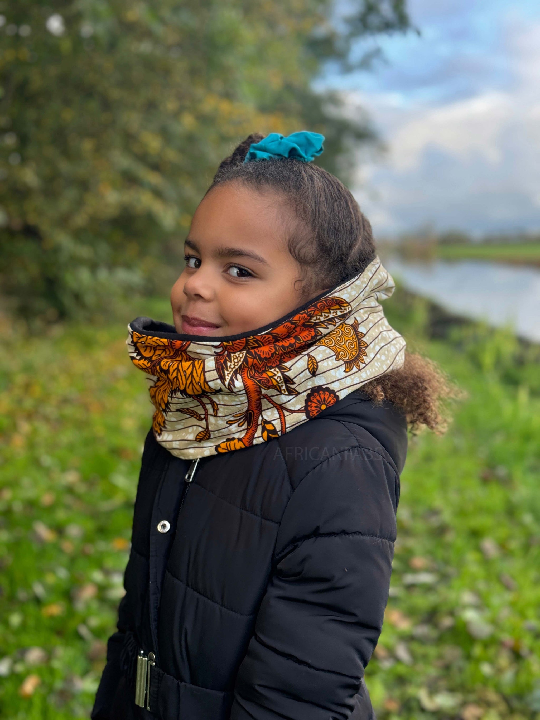 African print Turtleneck Winter scarf for Kids Unisex - Orange