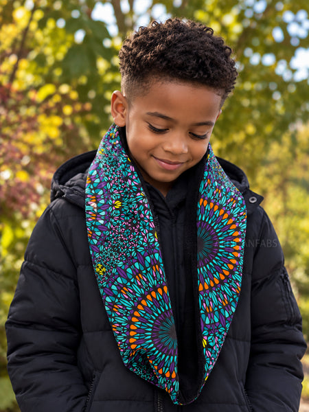 African print Turtleneck Winter scarf for Kids Unisex - Turquoise Purple Ocean Eye