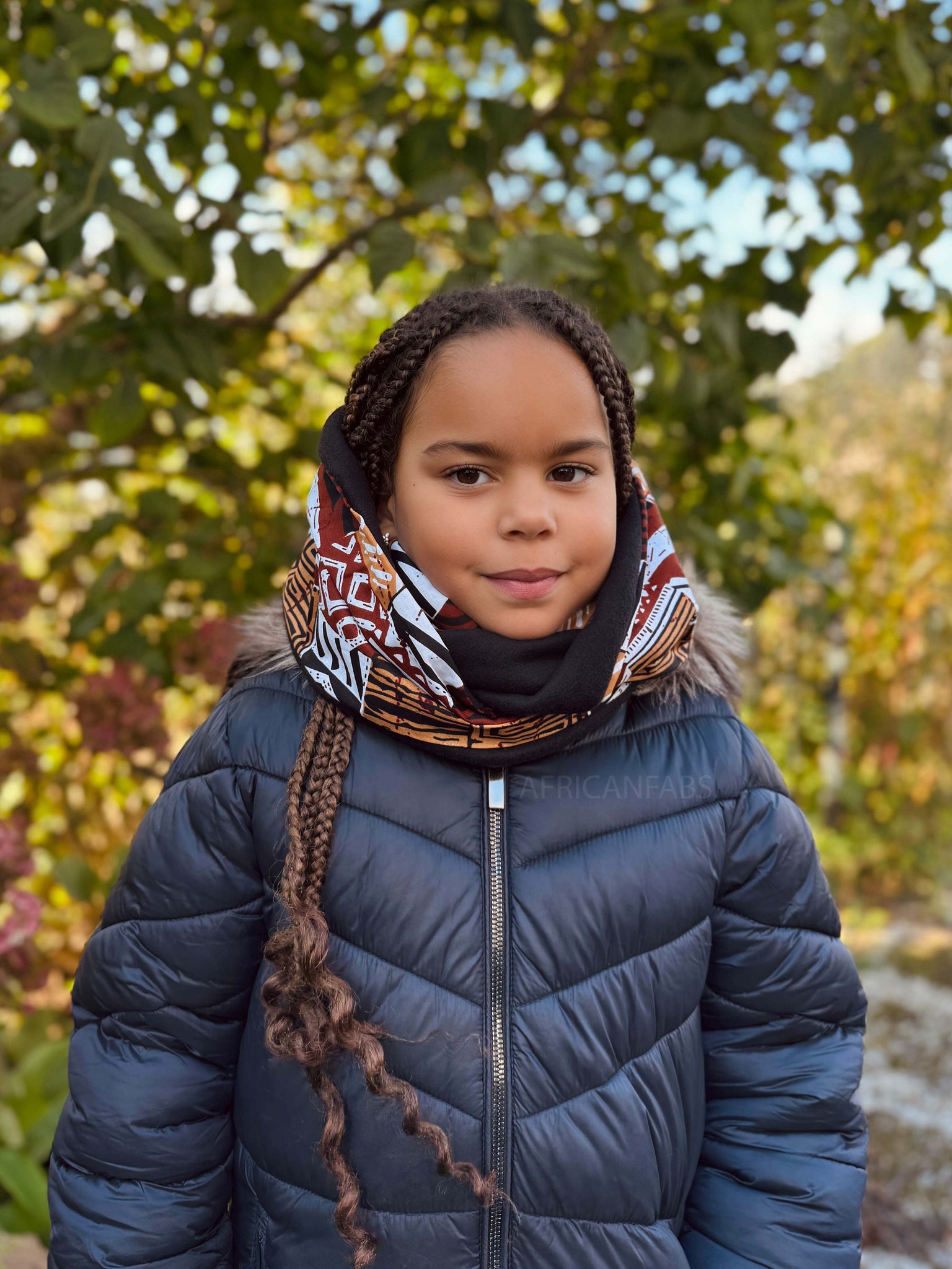 African print Turtleneck Winter scarf for Kids Unisex - Brown mix Bogolan
