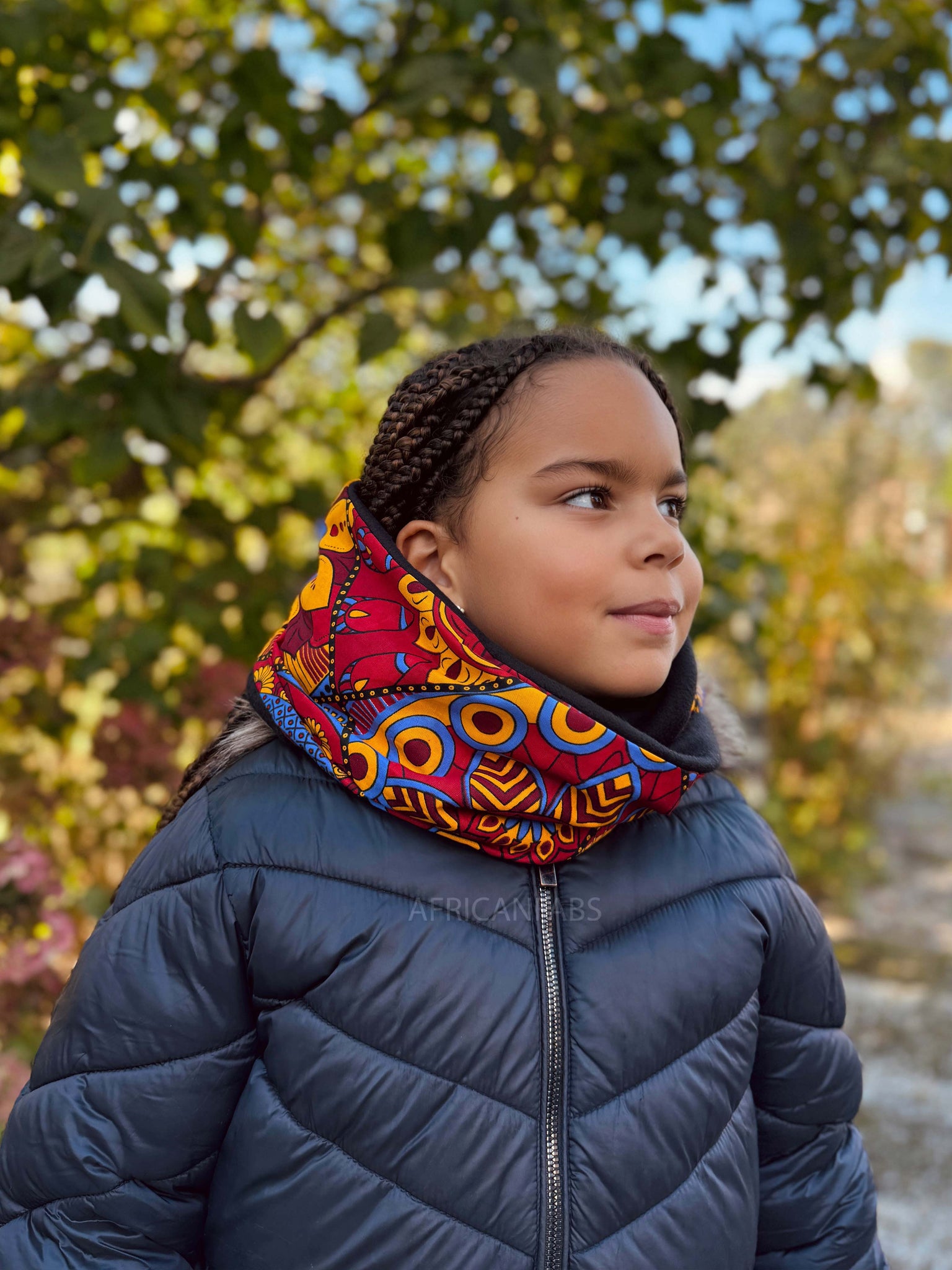 African print Turtleneck Winter scarf for Kids Unisex - Red