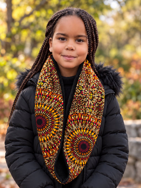African print Turtleneck Winter scarf for Kids Unisex - Brown Savanna Sun
