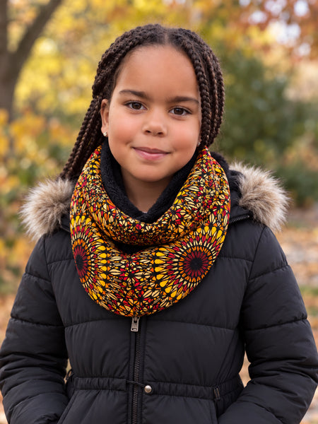 African print Turtleneck Winter scarf for Kids Unisex - Brown Savanna Sun