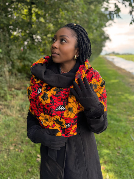 African print Winter scarf for Adults Unisex - Red Flowers