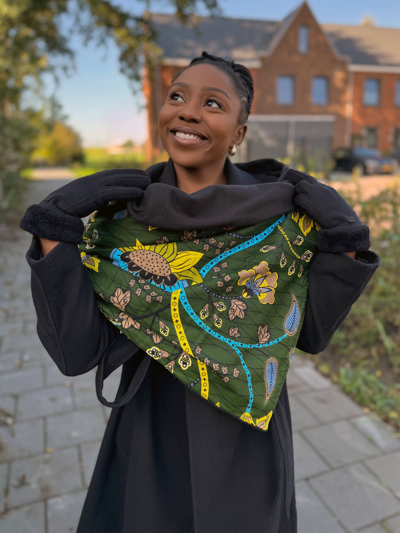 African print Winter scarf for Adults Unisex - Dark Green Botanical Flow