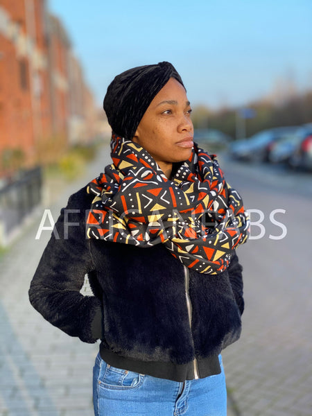 African print Winter scarf for Adults Unisex - Brown Bogolan