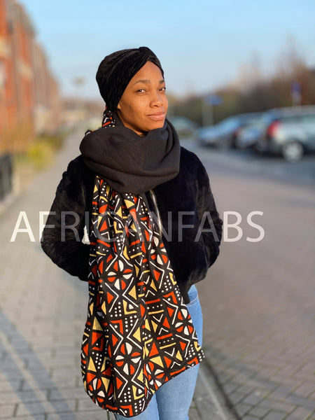 African print Winter scarf for Adults Unisex - Brown Bogolan