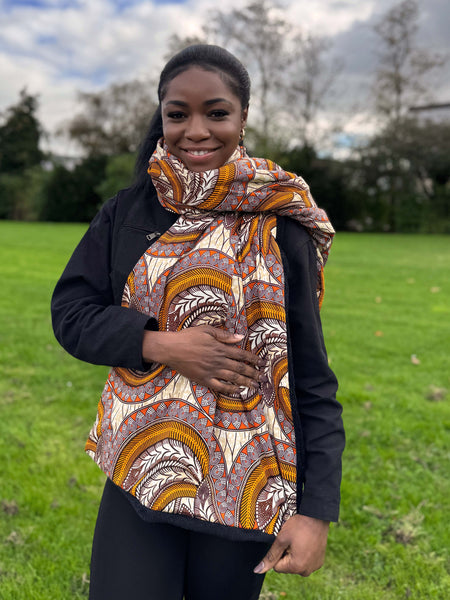 African print Winter scarf for Adults Unisex - Orange Feather