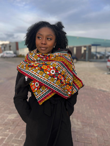 African print Winter scarf for Adults Unisex - Kente Mud yellow / orange