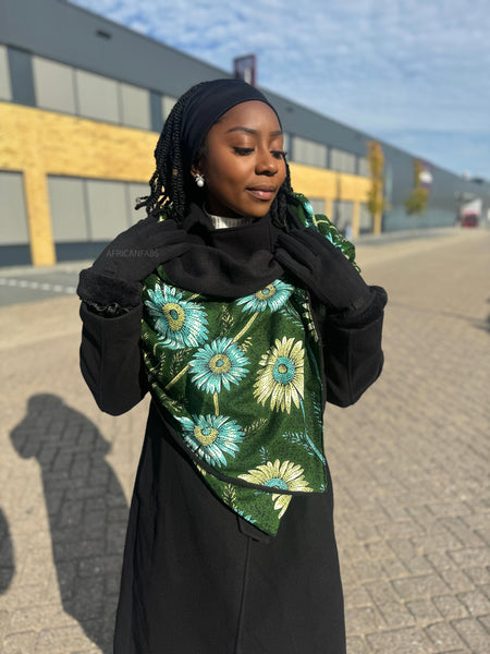 African Print Winter Scarf for Adults Unisex - Green Flowers African Print Winter Scarf for Adults Unisex - Green Flowers