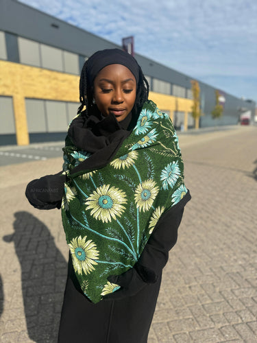 African print Winter scarf for Adults Unisex - Green Flowers