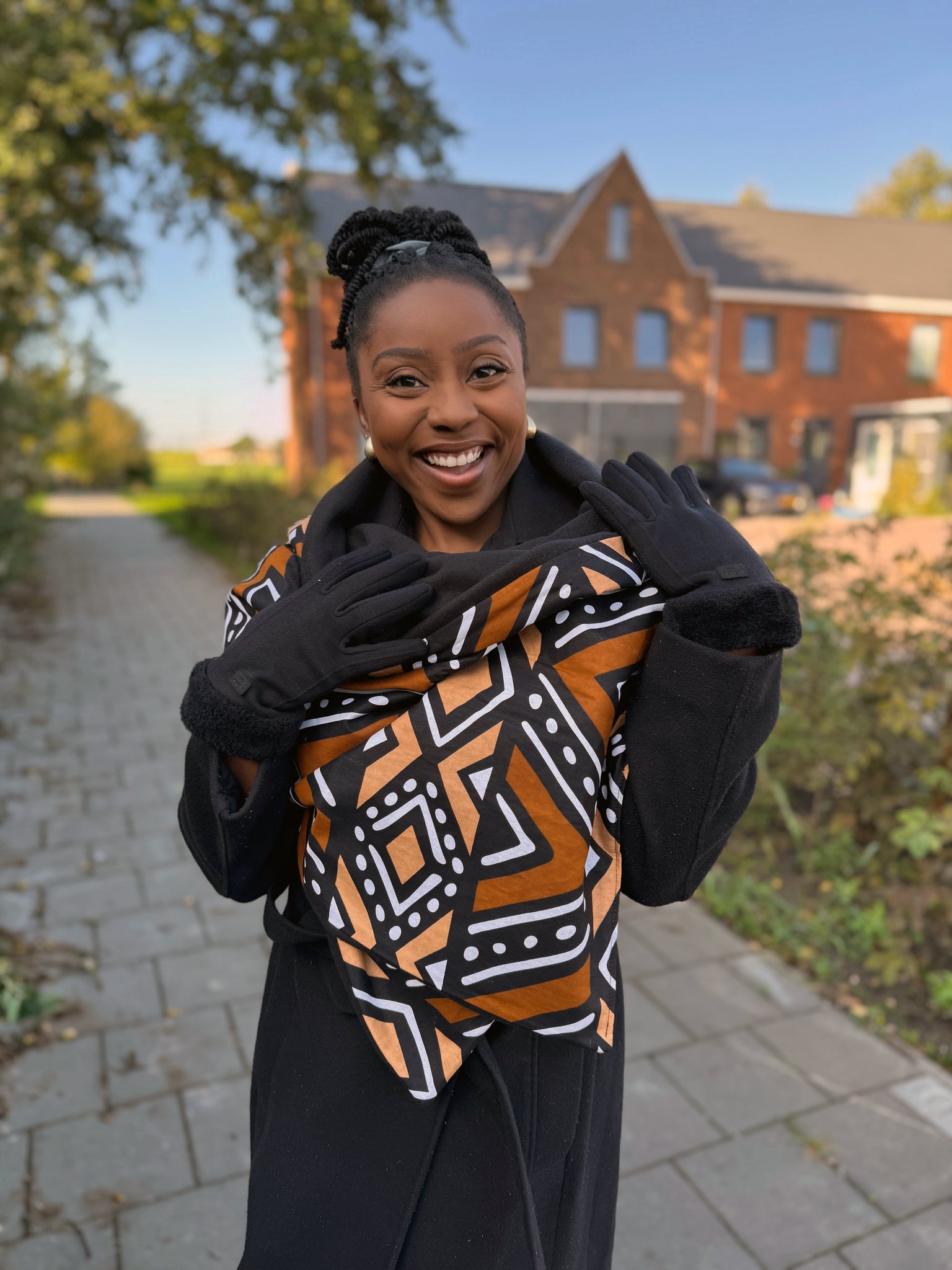 African print Winter scarf for Adults Unisex - Brown Bogolan