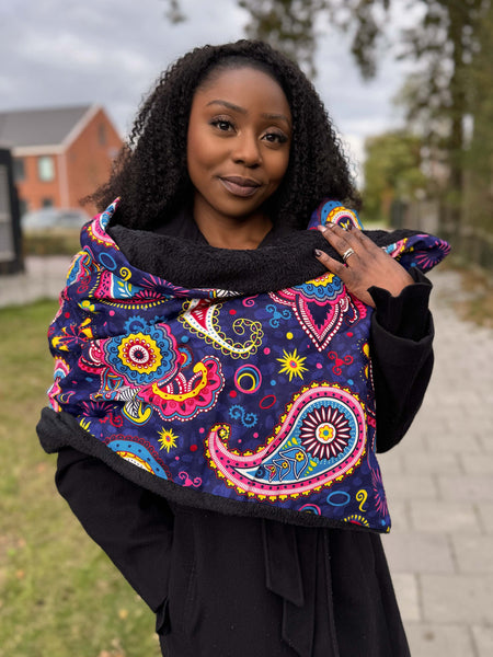 African print Winter scarf for Adults Unisex - Blue Pink Paisley