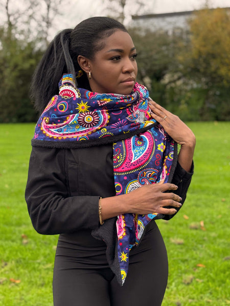 African print Winter scarf for Adults Unisex - Blue Pink Paisley