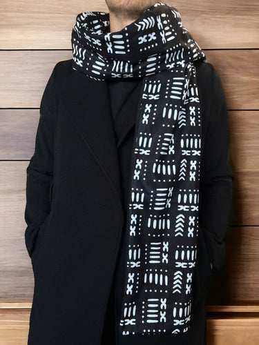 African print Winter scarf for Men - Black mud cloth / bogolan