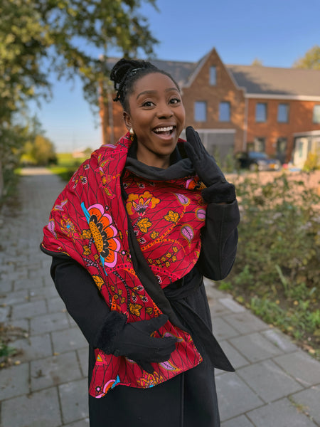African print Winter scarf for Adults Unisex - Red Botanical Flow
