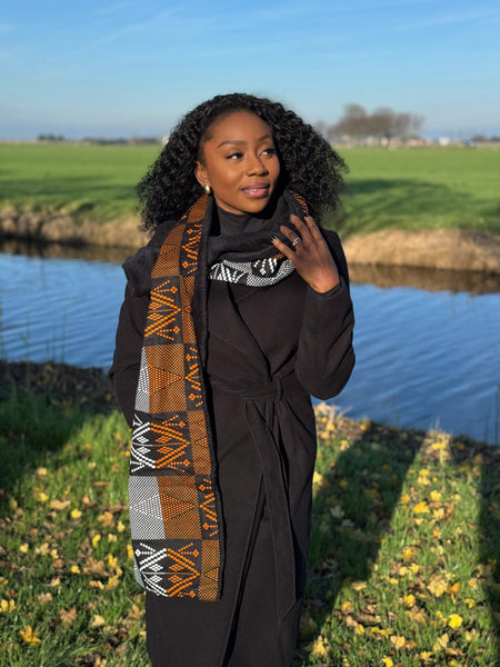 African print Winter scarf Unisex - Slim model - Orange tribal patterns