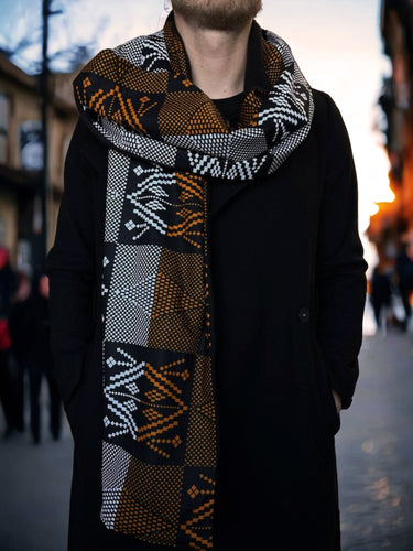 African print Winter scarf for Men - Orange tribal patterns