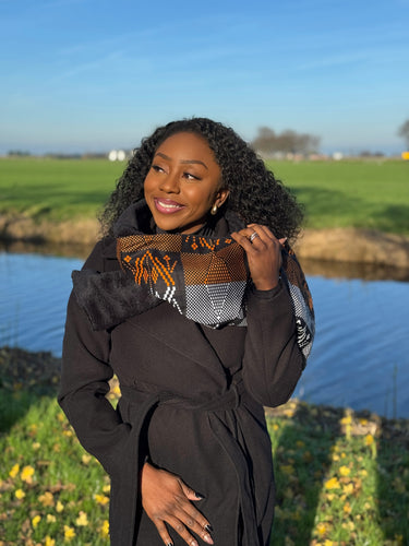 African print Winter scarf Unisex - Slim model - Orange tribal patterns