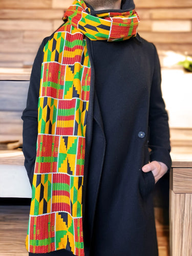 African print Winter scarf for Men - Yellow Green Kente